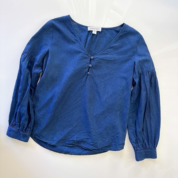Amour Vert Tencil Denim-like Long Sleeve Blouse - Size XS - Picture 3 of 6